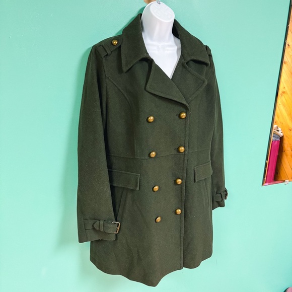 American Eagle Olive Green Wool Blend Peacoat Womens Size L - Picture 3 of 8